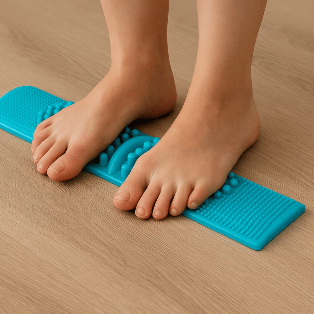 mise en scène tapis de réflexologie plantaire