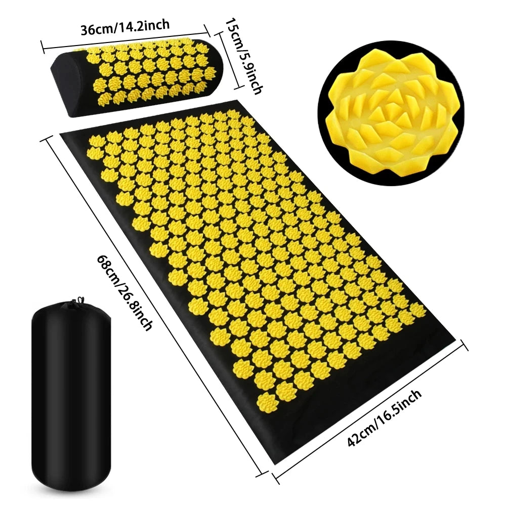 Kit d'acupression coussine t tapis mandale couleur jaune avec dimensions